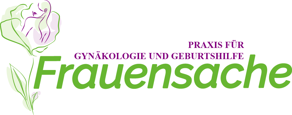 Logo der Praxis Frauensache für Gynäkologie und Geburtshilfe mit lila und grünen Blumen, gestaltet von der Webschmiede.