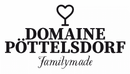 Logo von Domaine Pöttelsdorf mit Herzsymbol, betont Familientradition und Handwerk auf der Webseite der Webschmiede Agentur.