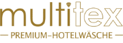 Multitex Logo in Gold mit dem Schriftzug Premium Hotelwäsche, präsentiert von Webschmiede, Web Agentur in Oberwart.