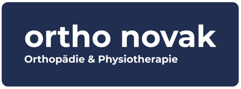 Ortho Novak Logo für Orthopädie und Physiotherapie, dunkelblauer Hintergrund, weißer Text.