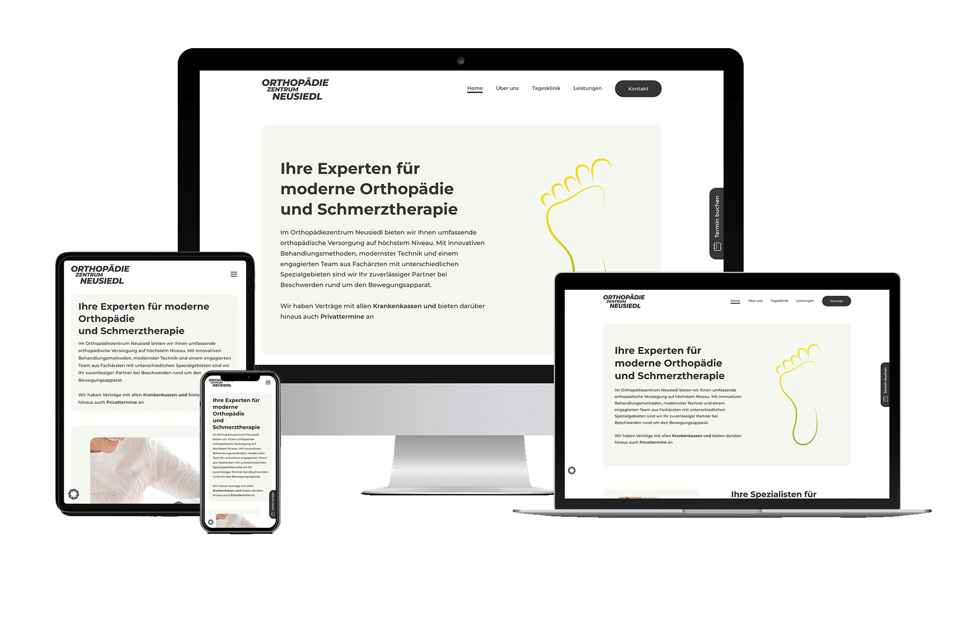 Orthopädiezentrum-Website auf allen Geräten: Experten für Orthopädie und Schmerztherapie in Neusiedl.