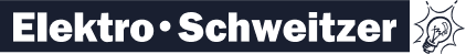 Elektro Schweitzer Logo mit schwarzem Schriftzug und Zahnrad-Symbol, repräsentiert Elektro-Branche auf der Webschmiede-Website.
