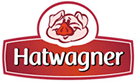 Logo der Fleischerei Hatwagner in Rot mit Schwein-Illustration.