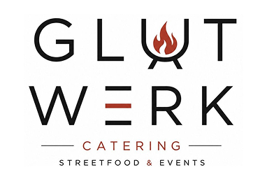 Logo von Glutwerk Catering für Streetfood und Events mit stilisiertem Flammensymbol, modernem Design.